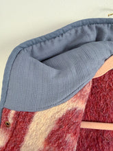 Load image into Gallery viewer, One-of-a-Kind: Burgundy and Gray Floral Ukrainian Blanket Hooded Flora Jacket (L)