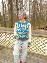 Load image into Gallery viewer, One-of-a-Kind: Blue Floral Ukrainian Blanket Pullover (M)