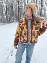 Load image into Gallery viewer, One-of-a-Kind: Brown and Tan Floral Ukrainian Blanket Flora Jacket (S)