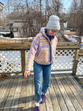 Load image into Gallery viewer, One-of-a-Kind: Vintage Lavender and Tan Geometric Wool Blanket Hooded Flora Jacket (M)