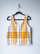 Load image into Gallery viewer, One-of-a-Kind: Vintage Woven Cotton Tablecloth Pearl Snap Tank (S)