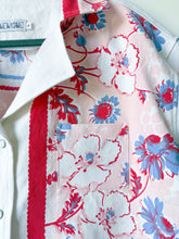 Load image into Gallery viewer, One-of-a-Kind: Vintage Periwinkle Floral Tablecloth Shaftsbury Shirt (L)
