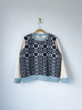 Load image into Gallery viewer, One-of-a-Kind: Navy and Cream Coverlet French Terry Pullover (XL)