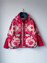 Load image into Gallery viewer, One-of-a-Kind: Fuchsia Floral Ukrainian Blanket Hooded Flora Jacket (L)