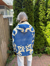 Load image into Gallery viewer, One-of-a-Kind: Blue Seashell Ukrainian Blanket Hooded Flora Jacket (L)