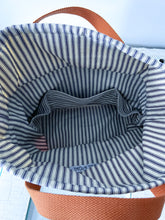 Load image into Gallery viewer, One-of-a-Kind: Antique Navy Woven Coverlet Project Bag (with detachable strap)