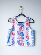 Load image into Gallery viewer, One-of-a-Kind: Vintage Floral Tablecloth Pearl Snap Tank (S)
