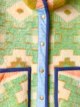 Load image into Gallery viewer, One-of-a-Kind: Geometric Floral Ukrainian Blanket Hooded Flora Jacket (M)