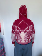 Load image into Gallery viewer, One-of-a-Kind: Burgundy and Cream Leaves Ukrainian Blanket Hooded Flora Jacket (S)