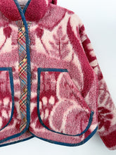 Load image into Gallery viewer, One-of-a-Kind: Burgundy and Cream Leaves Ukrainian Blanket Hooded Flora Jacket (S)