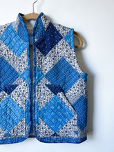 Load image into Gallery viewer, One-of-a-Kind: Indigo Diamonds on Point Quilt Vest (XS/S/M)