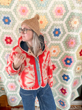 Load image into Gallery viewer, One-of-a-Kind: Coral Floral Ukrainian Blanket Hooded Flora Jacket (S)