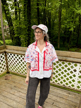 Load image into Gallery viewer, One-of-a-Kind: Vintage Periwinkle Floral Tablecloth Shaftsbury Shirt (L)