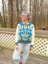 Load image into Gallery viewer, One-of-a-Kind: Blue Floral Ukrainian Blanket Pullover (M)