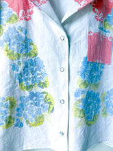 Load image into Gallery viewer, One-of-a-Kind: Vintage Hydrangea Tablecloth Shaftsbury Shirt (L)