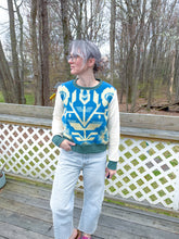 Load image into Gallery viewer, One-of-a-Kind: Blue Floral Ukrainian Blanket Pullover (M)