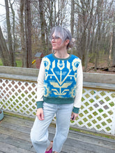 Load image into Gallery viewer, One-of-a-Kind: Blue Floral Ukrainian Blanket Pullover (M)