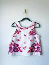 Load image into Gallery viewer, One-of-a-Kind: Vintage Cherry Red and Purple Floral Tablecloth Pearl Snap Tank (S)