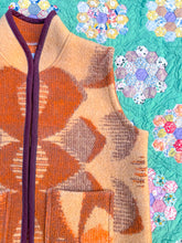Load image into Gallery viewer, One-of-a-Kind: Creamsicle and Brown Floral Ukrainian Blanket Vest (S)