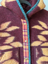 Load image into Gallery viewer, One-of-a-Kind: Plum and Tan Floral Ukrainian Blanket Hooded Flora Jacket (S)