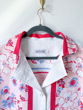 Load image into Gallery viewer, One-of-a-Kind: Vintage Periwinkle Floral Tablecloth Shaftsbury Shirt (L)