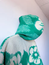 Load image into Gallery viewer, One-of-a-Kind: Green Floral Ukrainian Blanket Hooded Flora Jacket (L)