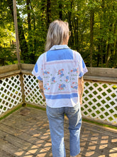 Load image into Gallery viewer, One-of-a-Kind: Vintage Pink and blue Floral Tablecloth Shaftsbury Shirt (S)