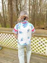 Load image into Gallery viewer, One-of-a-Kind: Tutti Blue Frutti Vintage Tablecloth Shaftsbury Shirt (S)