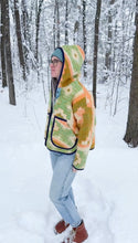 Load image into Gallery viewer, One-of-a-Kind: Geometric Floral Ukrainian Blanket Hooded Flora Jacket (M)