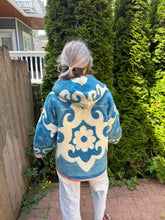 Load image into Gallery viewer, One-of-a-Kind: Blue Ukrainian Blanket Hooded Flora Jacket (M)