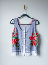 Load image into Gallery viewer, One-of-a-Kind: Vintage Rose Tablecloth Pearl Snap Tank (S)