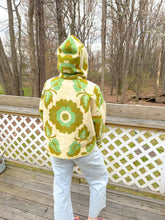 Load image into Gallery viewer, One-of-a-Kind: Green and Tan Floral Ukrainian Blanket Hooded Flora Jacket (S)