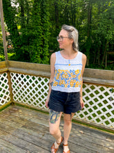 Load image into Gallery viewer, One-of-a-Kind: Vintage Linen Tablecloth Turnaround Tank (S)