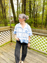 Load image into Gallery viewer, One-of-a-Kind: Blue Basket Vintage Tablecloth Shaftsbury Shirt (L)