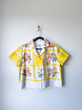 Load image into Gallery viewer, One-of-a-Kind: Yellow/pink/mauve Floral Vintage Tablecloth Shaftsbury Shirt (M)