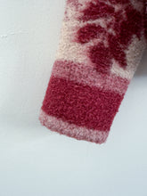 Load image into Gallery viewer, One-of-a-Kind: Burgundy and Cream Leaves Ukrainian Blanket Hooded Flora Jacket (S)