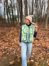 Load image into Gallery viewer, One-of-a-Kind: Ukrainian Kelly Green Floral Wool Blanket Snap Vest (L/XL)