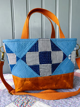 Load image into Gallery viewer, One-of-a-Kind: Indigo Mosaic Project Bag (with detachable strap)