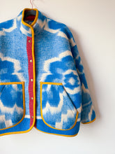 Load image into Gallery viewer, One-of-a-Kind: Blue Floral Wool Ukrainian Blanket Flora Jacket (L)