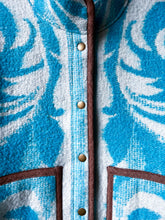 Load image into Gallery viewer, One-of-a-Kind: Ukrainian Blue Floral Wool Blanket Flora Jacket (L)