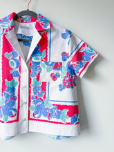 Load image into Gallery viewer, One-of-a-Kind: Tutti Blue Frutti Vintage Tablecloth Shaftsbury Shirt (S)