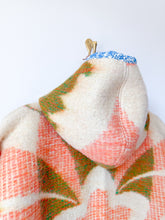 Load image into Gallery viewer, One-of-a-Kind: Deep Green and Orange Floral Burst Ukrainian Blanket Hooded Flora Jacket (L)