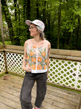 Load image into Gallery viewer, One-of-a-Kind: Vintage Peachy Floral Tablecloth Pearl Snap Tank (M)