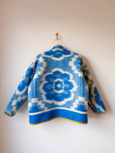 Load image into Gallery viewer, One-of-a-Kind: Blue Floral Wool Ukrainian Blanket Flora Jacket (L)