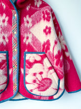 Load image into Gallery viewer, One-of-a-Kind: Fuchsia Floral Ukrainian Blanket Hooded Flora Jacket (L)