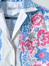 Load image into Gallery viewer, One-of-a-Kind: Aqua/Pink/Blue Floral Vintage Tablecloth Shaftsbury Shirt (S)