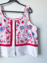Load image into Gallery viewer, One-of-a-Kind: Vintage Periwinkle Floral Tablecloth Pearl Snap Tank (L)
