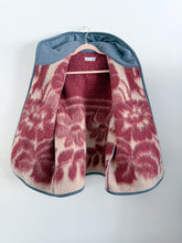 Load image into Gallery viewer, One-of-a-Kind: Burgundy and Gray Floral Ukrainian Blanket Hooded Flora Jacket (L)