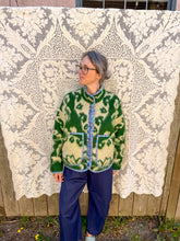 Load image into Gallery viewer, One-of-a-Kind: Pine Green Floral Ukrainian Blanket Flora Jacket (M)