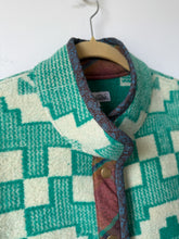 Load image into Gallery viewer, One-of-a-Kind: Geometric Green Ukrainian Wool Blanket Flora Jacket (L)